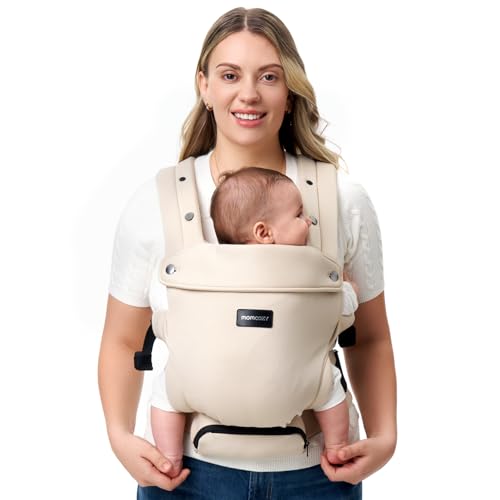 Momcozy Newborn Baby Carrier – Ergonomic, Cozy and Lightweight Carrier for 7-24lbs, Adjustable Neck Support with Sunshield, Breathable Airmesh Perfect for Summer Outing, Khaki