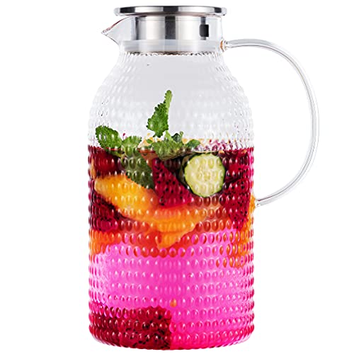 Karafu Pitcher, 100 Oz Glass Pitcher with Lid & Safe Packing, Easy Clean Heat Resistance Borosilicate Glass Jug for Hot/Cold Water, Milk, Ice Tea and Juice Beverage