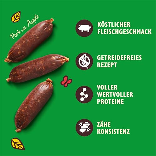 Lily’s Kitchen Hergestellt mit natürlichen Zutaten Leckerli-Packung für ausgewachsene Hunde Knuspriges Schweinefleisch mit Apfel-Würstchen Getreidefreie Rezeptur 8 x 70g