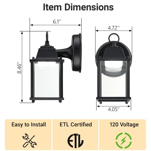LIT-PaTH Outdoor LED Wall Lantern, Wall Sconce as Porch Lighting Fixture, 5000K Daylight White, 9.5W 800 Lumen, Aluminum Housing Plus Glass, Black Finish, 2-Pack by LIT-PaTH - Image 6