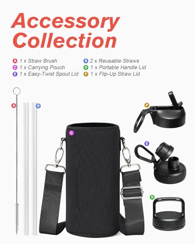 Image of Coolflask 32 oz Water Bottle Insulated with Straw & 3 Leakproof Lids
