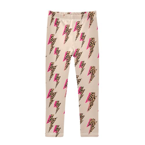 ALAZA Girls' Leggings Children's Yoga Pants Skinny Printed Dance Lightning Leopard Print Comfortable 4T