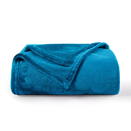 Aisbo Plaid Canape Polaire 150x200 - Couverture Jete de Canape Hiver, Plaid Canapé Bleu Canard Flanelle 2 Personnes Doux et Chaude Cover