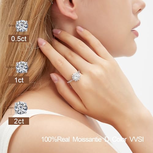 Aurora & Fiori Flower Moissanite Engagement Rings for Women,Women's 925 Sterling Silver Solitaire Engagement Ring for Women,Elegant Flower Design with Brilliant Moissanite 0.5/1/2CT2