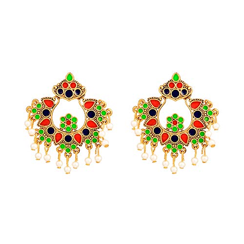 Image of Yellow Chimes Beautifully Enamelled Gold Plated Meenakari Chand Bali Earrings for Women and Girls