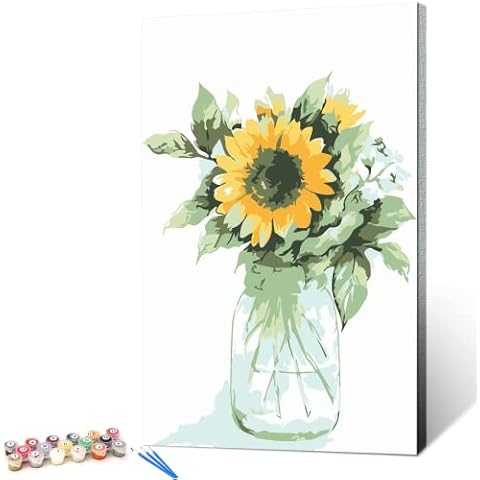 Hrobig Paint by Numbers Adult Sunflower - DIY Hand Painted Oil Painting Canvas Kits with 3 Brushes and Acrylic Pigment for Women Home Decoration Birthday Christmas Gift - 40 x 50 cm (Without Frame) Cover