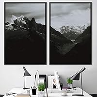 2 Piece Framed Canvas Wall Art Monochromatic Mountains Canvas Prints Home Artwork Decoration for Living Room,Bedroom - 16