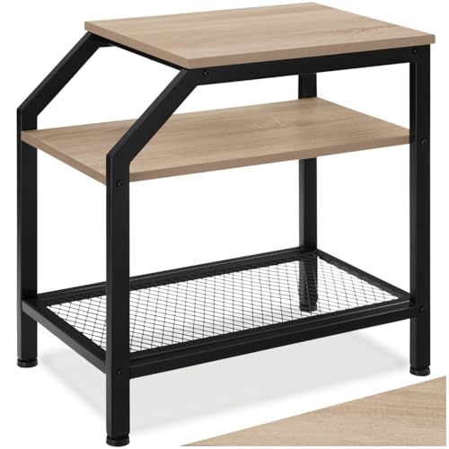 tectake® Beistelltisch Holz & Stahl, 36,5 x 58,5 x 59,5 cm Couchtisch mit Stauraum auf 3 Ebenen, Nachttisch, Deko Wohnzimmer, Blumenständer, Beistelltisch Couch - Industrial Holz hell, Eiche Sonoma