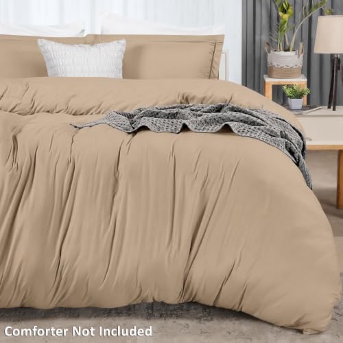 Image of Utopia Bedding Duvet Cover King Size - 3 Piece with Zipper Closure - 1 Comforter Cover 104X90 Inches & 2 Pillow Shams 20X36 Inches (Sand) Comforter Not Included