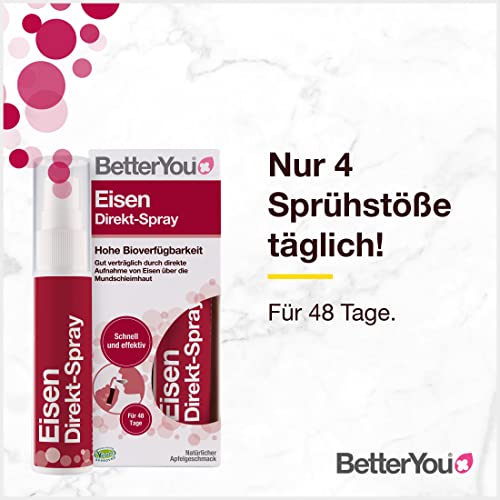 BetterYou Eisen Direkt Spray - gut verträglich durch Aufnahme über die Mundschleimhaut - hohe Bioverfügbarkeit - leckerer Apfelgeschmack - die praktische Alternative zu Tabletten - vegan, 25ml – Bild 6