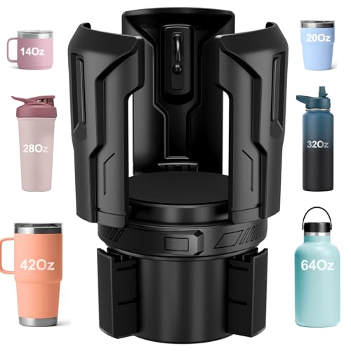 Cup Holder Expander (Adjustable Holder & Base, Auto-Fit Hold, One Button Open), Car Cup Holder Expander for Yeti, Hydro Flask, Nalgene, Owala, Bottles in 2.6