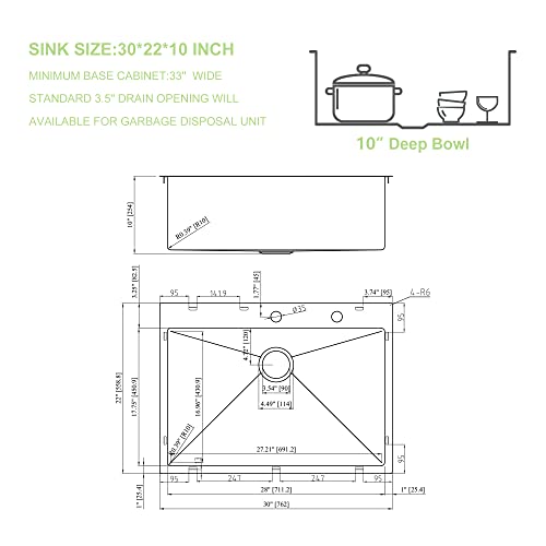 30 Kitchen Sink Drop In - Lofeyo 30"X22" Stainless Steel 16 Gauge Round Corner Single Bowl Drop In Topmount Kitchen Sink Basin #TOP4