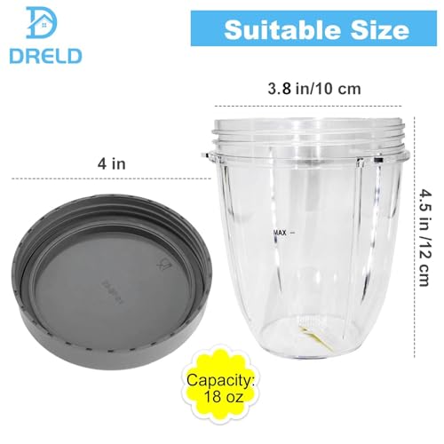 Dreld 2 Pack 18oz Cup with Flat Lid Replacement Components Compatible with Nutribullet 600W 900W Blender Juicer (18oz) - Image 3