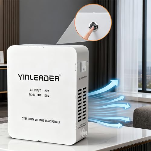 Image of 1000W US 120V to 100V JP Japan Voltage Converter Step Down Transformer | Yinleader Ideal for Japanese Turntable /Rice Cooker /Mochi Maker /Player /Cassette Deck /Heater /dehumidifier, etc.(White)