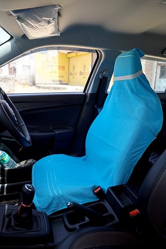 Image of ROMAN HOME 100% Superfine Cotton Solid Large Luxury All Car Seat and Office Chair Towel with Tie Knot & elistick 450 GSM (Pack of 1) (1, car Sky Blue)