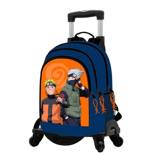 Mochila Escolar Naruto + Carro Toybags con 4 Ruedas Giratorias, Doble Compartimento y Bolsillo Frontal - Bolsillos Laterales - Portaordenador e Interior Forrado - 19 × 31 × 42 cm - Toybags