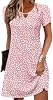 Vestido casual en línea A para mujer con bolsillos, estampado floral, tipo camiseta, manga corta, mini, fluido 2