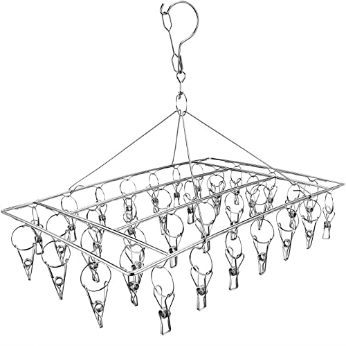 PIQIUQIU Tendedero de Acero Inoxidable con 36 Clips de Metal para secar Calcetines, Ropa para bebés, pañales de Tela, Sostenes, Toallas, Ropa Interior, Gorro, Bufanda