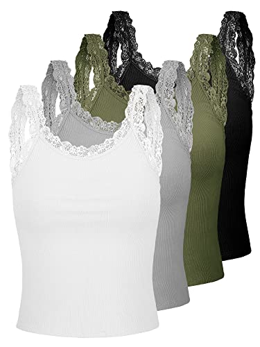 Image of 4 Pack Camisole for Women Lace Tank Tops Cami Soft Comfy Tank Cami Undershirt Lace Straps Top for Girl Women