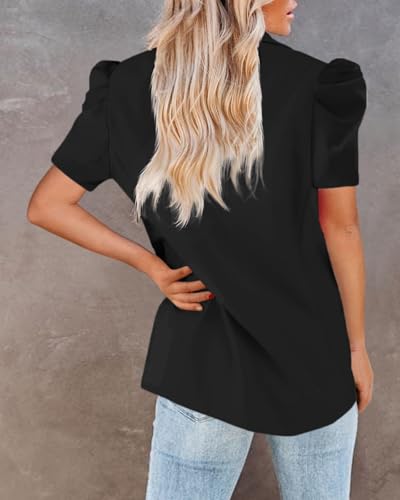 Newffr Womens Summer Blazers Casual Short Puff Sleeve Open Front Office Blazers Bussiness Jackets Work Suit3