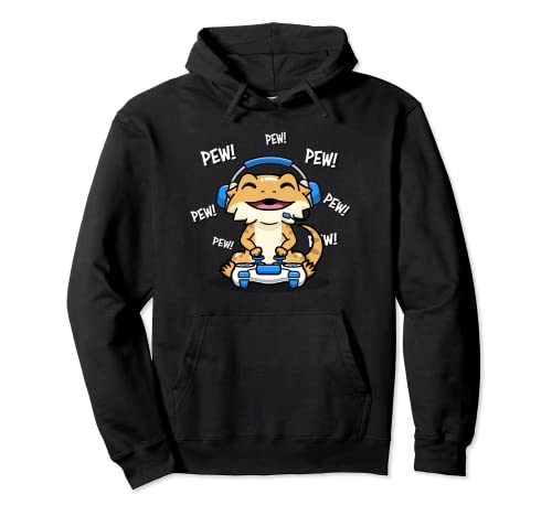 Tiny Dinosaur Boys Kawaii Kid Pew Gamer Bearded Dragon Lover Pullover Hoodie, Black