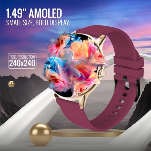 Image of GameSir Glavito Round Dial Smartwatch with 1.49 inch AMOLED Display, 100+ Sports Modes, IP67, Bluetooth Calling, Functional Crown Control, Health Tracking, 100+ Watch Faces for Men & Women (Maroon)