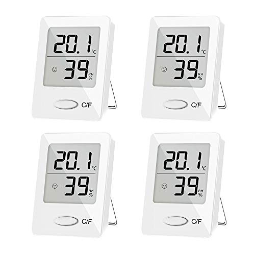 SXCD 4 Pack Digital Hygrometer Indoor Thermometer, Humidity Gauge Indicator Room Thermometer, Accurate Temperature Humidity Monitor Meter for Home, Office, Greenhouse, Mini Hygrometer(White)