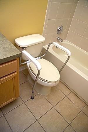 Essential Medical Supply Adjustable Toilet Safety Rails with Handles - Sturdy and Secure Toilet Frame for Elderly and Seniors - Toilet Helper with Adjustable Handles for Added 250lb Support and Safety