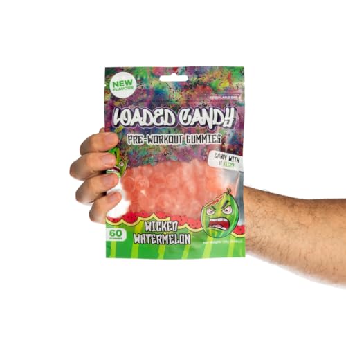 Loaded Candy Wicked Watermelon Pre-Workout Gummy, Low Calories & Sugar Free, Zero Crash, Zero Bloating & Natural Caffeine, Gluten Free, Vegan, Halal, Kosher