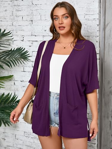 Image of AusLook Women's Plus Size Lightweight Open Front Cardigan 3 /4 Sleeve Cover Ups Shrugs Shawls and Wraps Kimono Jacket Coat