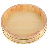 SWETRACE Cubo para Mezclar Arroz de Sushi de Madera Borde Dorado 26 Cm, Recipiente Tradicional Hangiri Japonés para Restaurante, Cuenco para Sushi de Gran Capacidad y Resistente