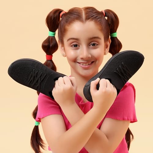 Image of TRASE Black School Shoes for Boys & Girls | Slip-On Lace-Up Design with Flexible Sole | Lightweight & Breathable Knitted Upper | All Day Comfort