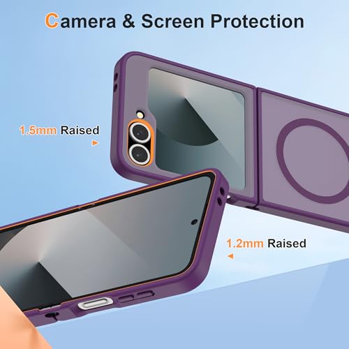 Image of ORETECH Magnetic for Samsung Galaxy Z Flip 7 FE Case Galaxy Z Flip 6, with [2 x Screen Protector] Translucent Back Non-Slip Shockproof Bumper Case for Galaxy Z Flip 7FE / 6 - Deep Purple