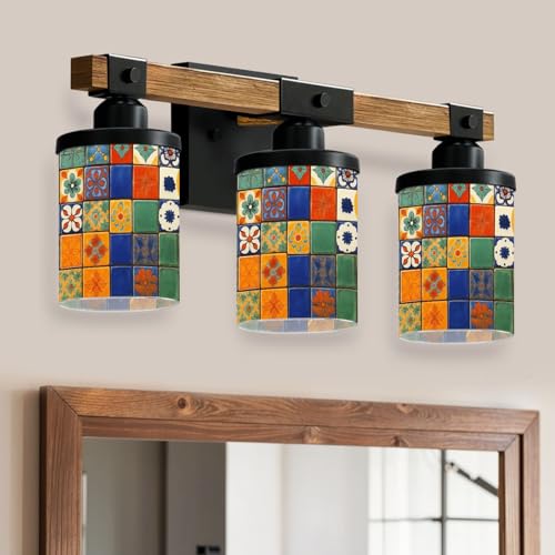 Bathroom Light Fixture, Modern Mexican Ceramic Seamless Talavera Handcrafted Mexican