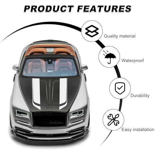 Image of Car Hood Decal Sticker, Automotive Side Body Stripe Graphics Racing Bumper Sticker, Universal Vehicle Skirt Roof Bonnet Vinyl Decal Exterior Decoration, Car Accessories (White)