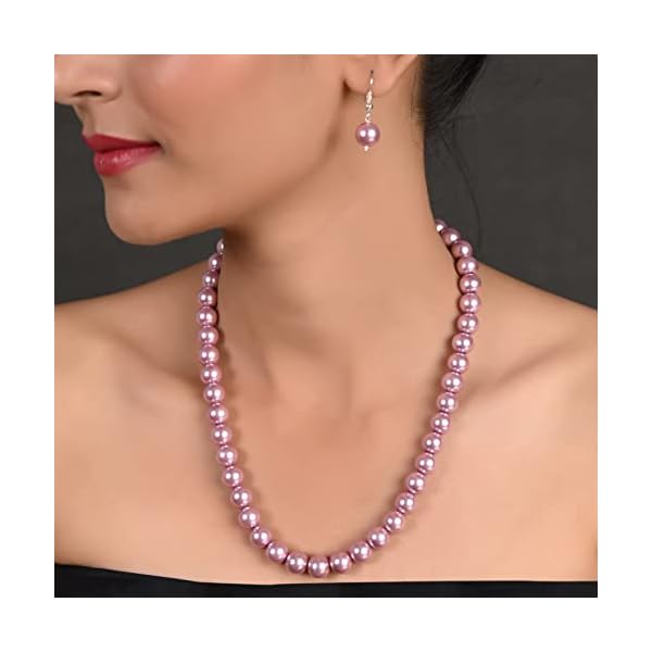 Ratnavali Jewels Imitation Pearl 10MM Bead Size Strand Necklace Pearl Moti Mala Jewellery Set with Earrings for Women Girls - Image 3