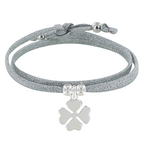 Bracelet trèfle argent 925 Les Poulettes Bijoux, le cadeau idéal avec lien double lurex
