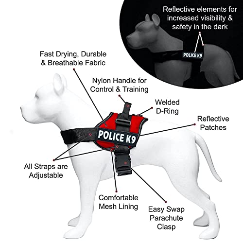 Image of 24x7 eMall Dog K9 Police Harness Dog Vest with Hook and Loop Straps and Handle and Adjustable (Medium - 22-28 Inch Girth, Red)