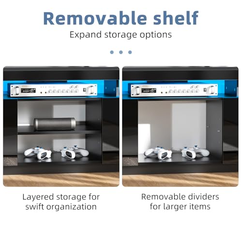 HOMMPA LED TV Stand for 55/50/43/40/32 inch TV Modern Entertainment Center with Power Outlets, Gaming TV Consoles with Storage Media Table with LED Lights Game Cabinet for Living Room Black - Image 6