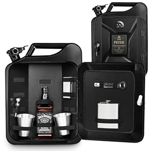 Maverton 20L Kanister Mini Bar mit Gravur - Jerrycan schwarzer Metall Mobile Bar - Geburtstagsgeschenk für Männer personalisierte Geschenke für Männer - Abschließbarer Minibar - Größe: 36x47x18cm