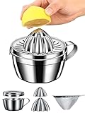 Homestia Citrus Lemon Orange Grapefruit Juicer Manual Squeezer 304 Stainless Steel Robust Hand Juicer Reamer Rotation Press with Strainer & 14oz Bowl, 2 Pour Spouts, Lime Manual Squeezer