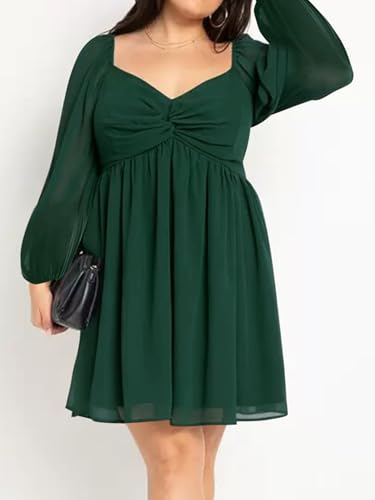 Image of SCOMCHIC Women's Plus Size Puff Long Sleeve Dresses Sweetheart Neckline A Line Short Wedding Guest Cocktail Dress