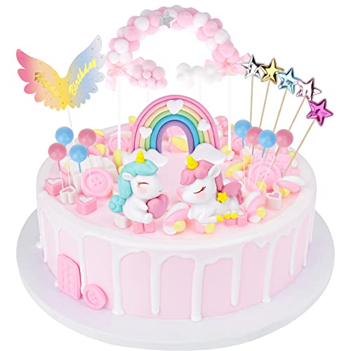 Catelves 20 Stück Einhorn Tortendeko, Tortendeko Einhorn Mädchen, Einhorn Kuchendeko, Regenbogen Tortendeko, Tortendeko Mädchen, Torte Einhorn Deko, Kuchendeko Einhorn Mädchen, Deko Kuchen Mädchen