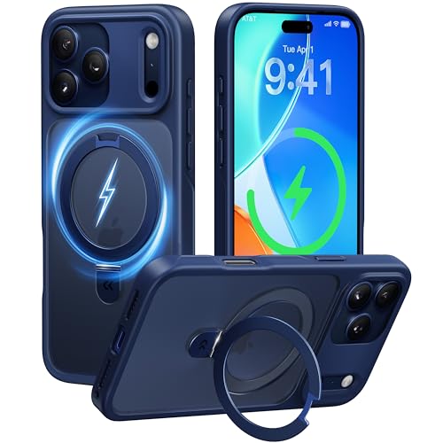CASEKOO Ultra-Magnetic Stand for iPhone 17 Pro Max Case [Military Drop Protection] [Compatible with MagSafe] Shockproof Translucent Matte Slim Ring Holder Case for iPhone 17 ProMax 6.9", Deep Blue
