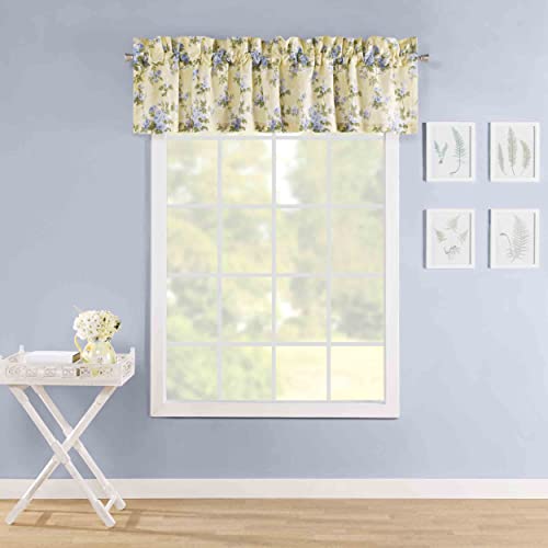 Laura Ashley - Cotton Pole Top Valance, Stylish & Lightweight Window Treatment For Home Decor (Cassidy Yellow, 86" X 15") #TOP2