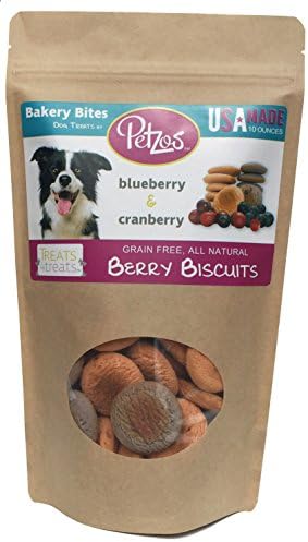 Petzos Natural Dog Treats - Berry Biscuits, Gourmet Cranberry, and Blueberry Dog Biscuits -Gluten-and-Grain-Free Tasty Dog Cookies 10 oz