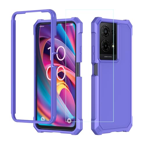 for TCL K32/K33 5G Phone Case with Screen Protector TCL K32 5G T513W Case Frosted PC Back Front Soft Silicone Bumper Military Grade Protection Rugged Shockproof Corner Cover for TCL K33 T513V Purple