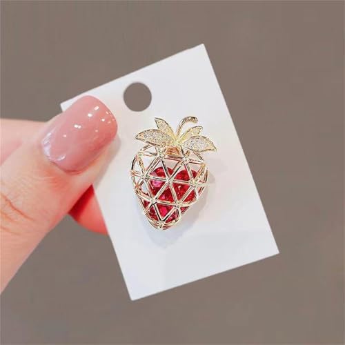 Image of Cute Lemon Brooch Pin for Women Rhinestone Fruit Little Brooch Sparkling Crystal Strawberry Cherry Enamel Pin Christmas Birthday Art Deco Jewelry Gifts