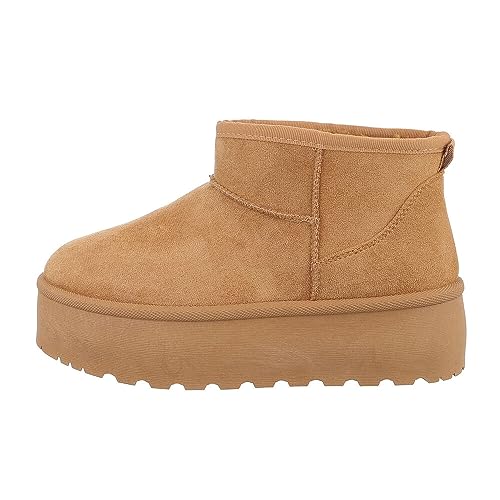 Ital Design Damenschuhe Stiefeletten Plateaustiefeletten, LX23-001-, Textil, Camel, Gr. 41