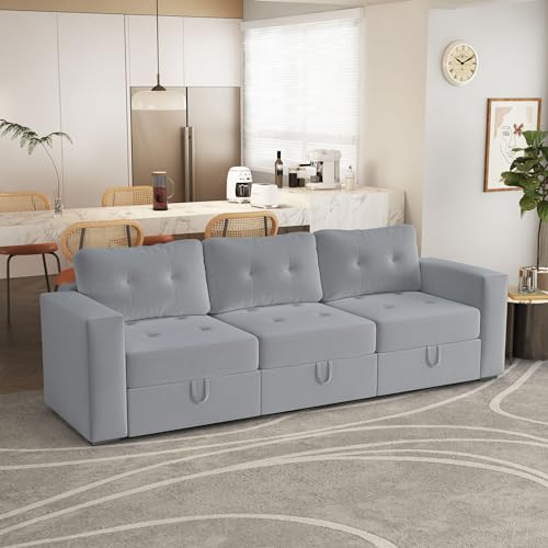 Image of QHITTY Modular Sofa, 3 Seater Accent Couch with Hidden Extra Large Storage Space for Living Room, Grey